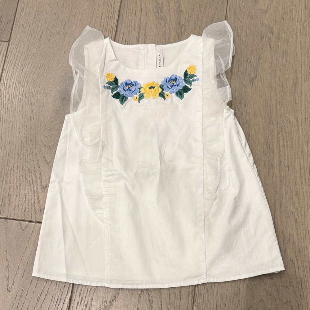 Janie and Jack White Top with Blue and Yellow Floral Embroidery
